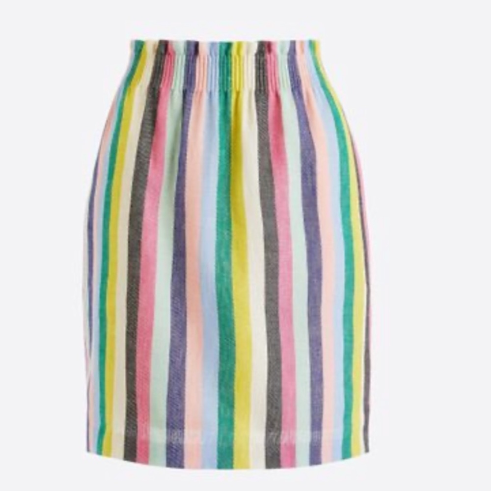 NWT J Crew Pull-On Linen Skirt Stripe Rainbow 10
